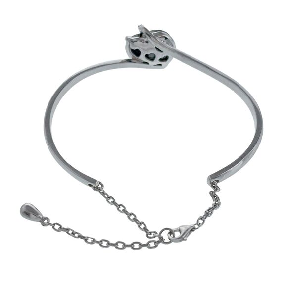 Sterling Silver Blue Crystal Heart Cubic Zirconia Accent Chain Bracelet 6.25" - Picture 3 of 8